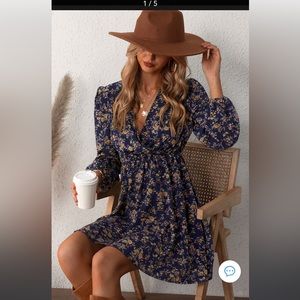 CupShe Alison Ditsy Floral Peasant Sleeve Mini Dress S